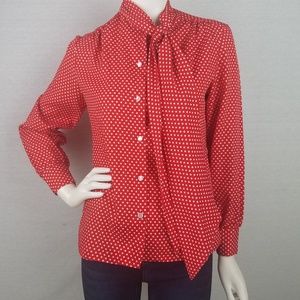 Vintage red and white polka dot blouse w/ necktie